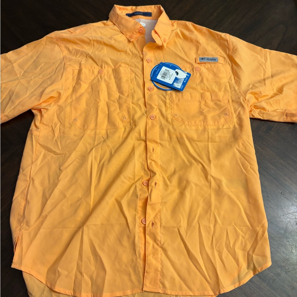 Columbia Mens PFG Tamiami II Short Sleeve Fishing Shirt Bright Nectar Small New